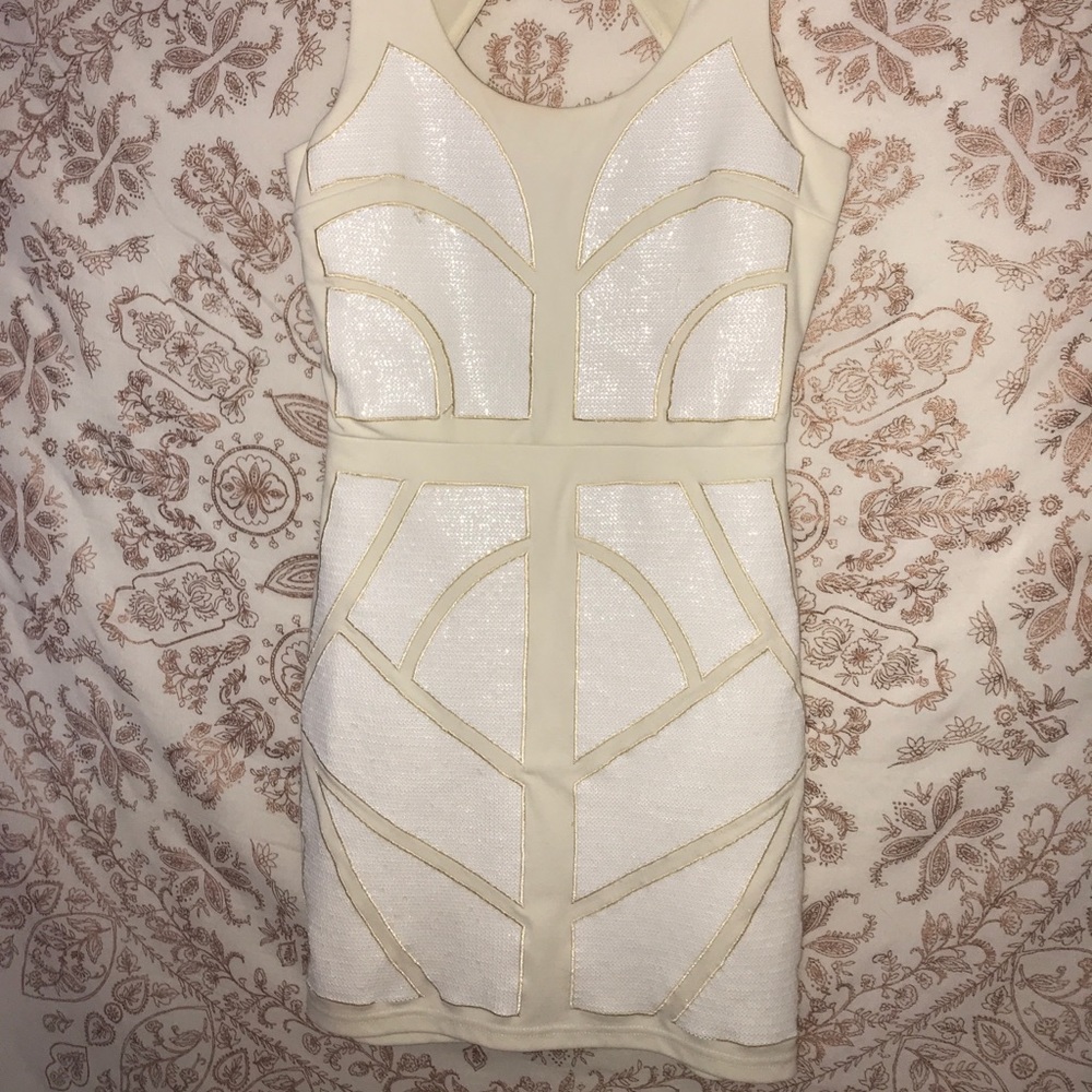 nordstrom sparkly white & cream bodycon dress